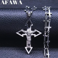 afawa christian cross stainless steel necklace womenmen silver color religion pendant necklaces jewery colgante mujer n8067s02