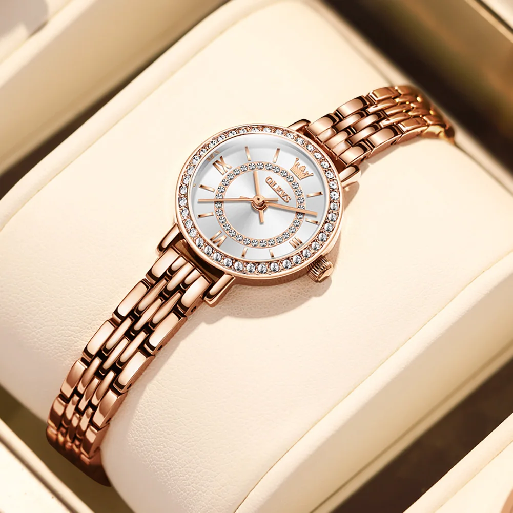 OLEVS 5508 Fashion Casual Quartz Watch for Women Elegant Simple Ladies' Diamond Small Dial Clock Dress Wristwatches Reloj Mujer