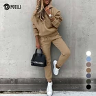 Спортивный костюм POTILI из 2 предметов Женский, однотонный Повседневный флисовый костюм с капюшоном, спортивный свитшот, пуловер, штаны, наряды, весна-осень