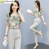 casual chiffon shirt professional suit 2022 new female summer lady temperament wear with foreign style fashion two piece set