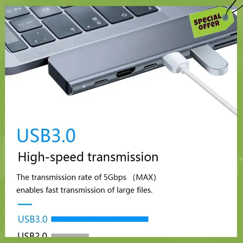 Концентратор Leading-Tebe 7 в 1, USB-C на 4K, совместимый с USB 3.0 SDTF PD, разветвитель быстрой зарядки, док-станция USB C (art.: 3920ce141a666) - 3920ce141a666