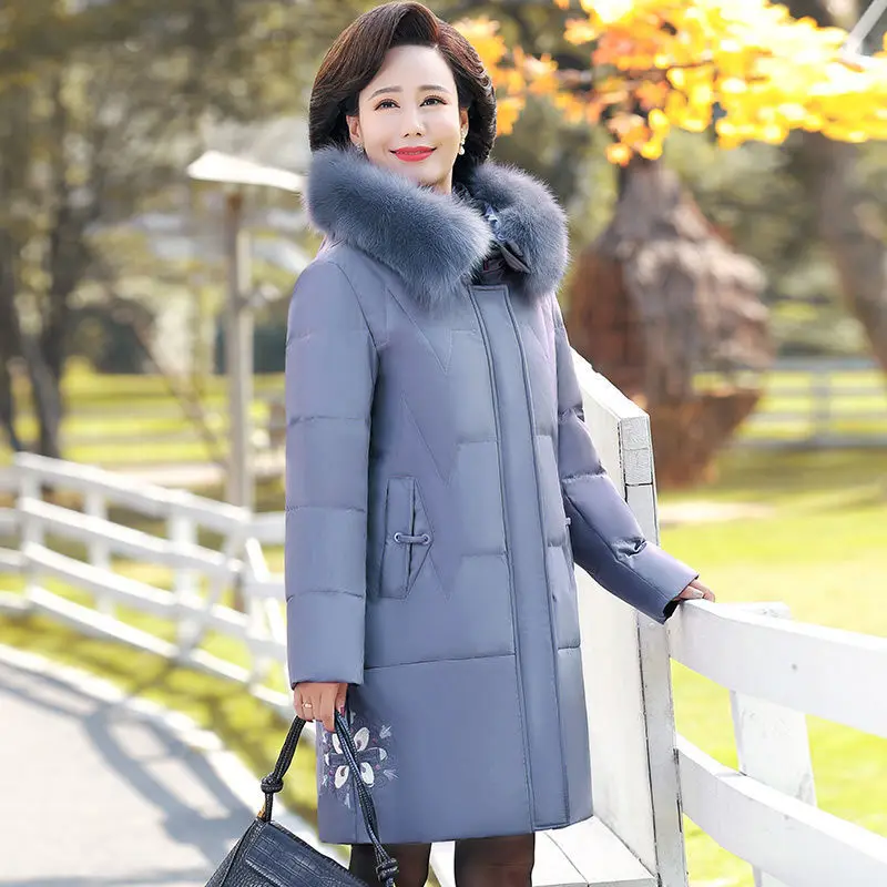 2023 Winter Women Down Jacket Warm Thick Hooded White Duck Down Coat Female Long Outwear Zipper Pockets Women Duck Down  M48