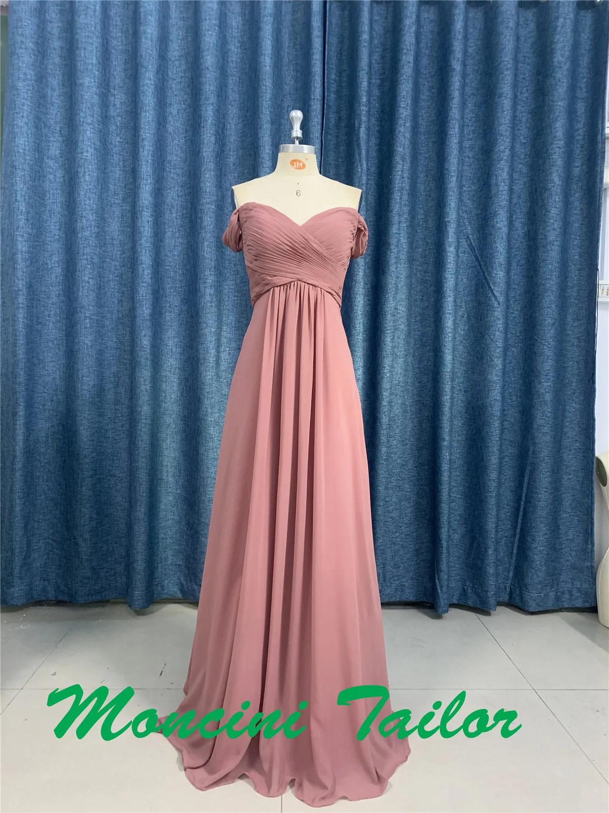 2023 Dusty Rose Sexy Nice Chiffon Strapless Sleeveless Pleats Not In Full Size Bridesmaid Dress Luckgirls mocini tailor