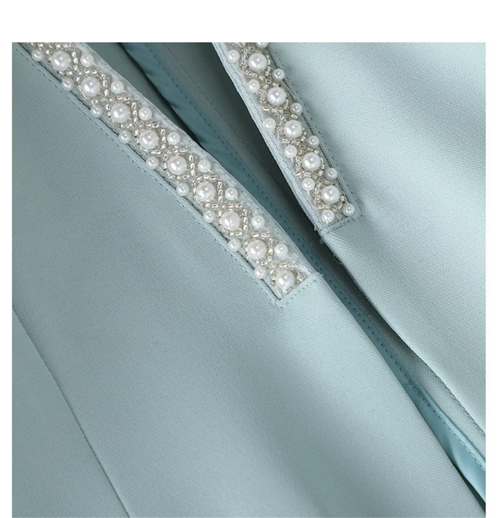 2023 Chic Women Blazer Blue White Black Female V neck Half Sleeve Pearls Slim Jacket Lady Business Work Wear Formal Jacket Coat