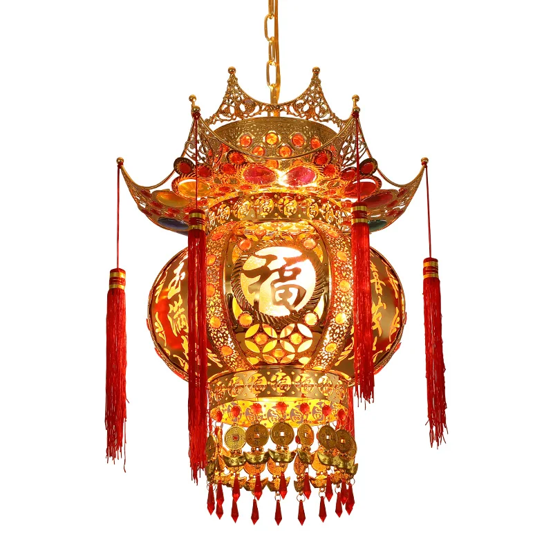 

Chinese Style Chandelier GD Red Spring Festival Wedding Crystal Balcony Gate Plug-in Housewarming Rotating LED Lantern Light