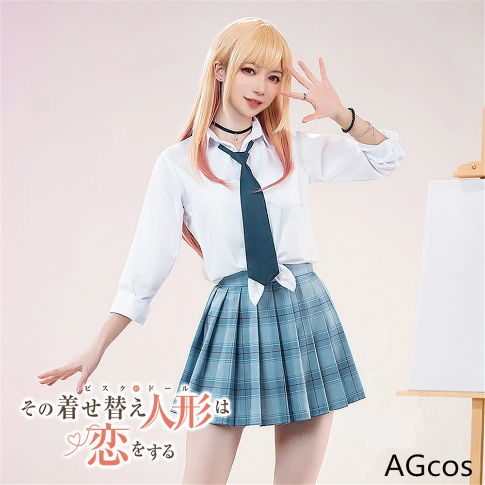 

AGCOS My Dress-Up Darling Marin Kitagawa JK Plaid Skirt Cosplay Costume Girl Daily Shirt+Skirt Dress