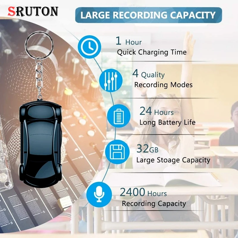 

SRUTON 8/16/32GB Mini Recorder Keychain 2400 Hours Recording Capacity Audio Recorder Is Suitable for Children Lectures Meetings