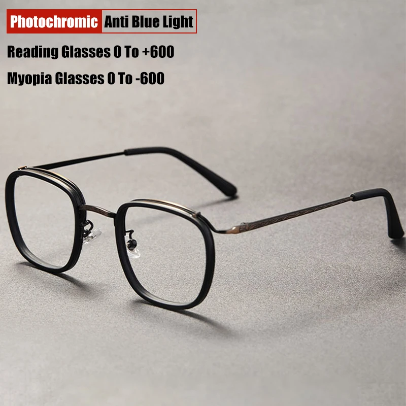 

Retro Punk Frame Photochromic Myopia Glasses Men Optical Prescription Reading Glasses Women Anti Blue Light Eyewear Resin Lens