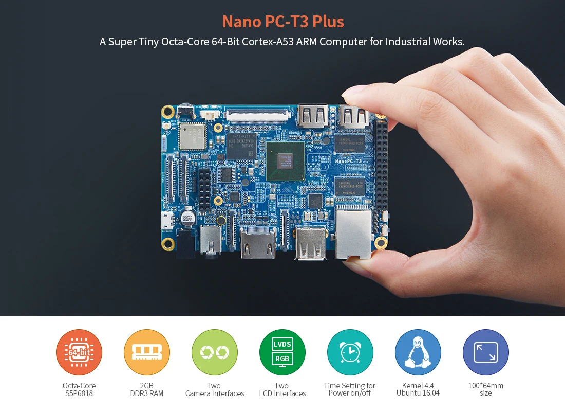 Основная плата NanoPC-T3 Plus LTS сердечник S5P6818 карточный компьютер промышленного