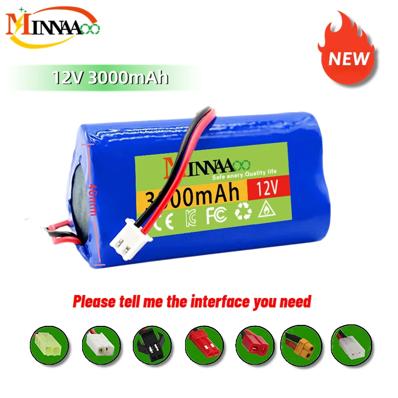 

12V 3000mAh 3S 18650 Lithium Battery for Udi U12A Syma S033g Q1 H100 H101 H102 FT009 RC Boat Model Parts EL-2P/SM/JST Plug/T