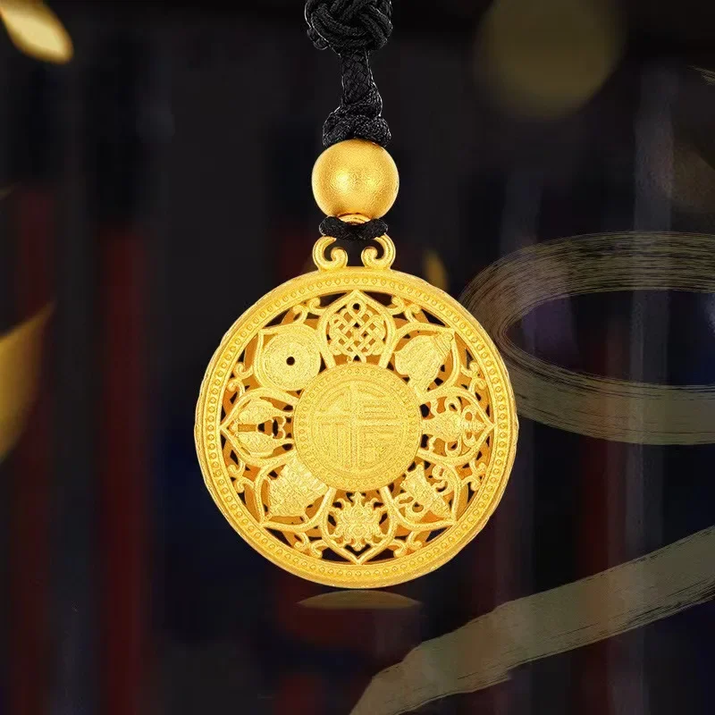 Вьетнамское позолоченное ожерелье из настоящего золота с компасом Fengshui восемь