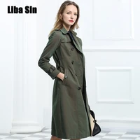 liba sin womens windbreaker spring autumn new fashion army green double breasted trench coat windproof overcoat casual coat