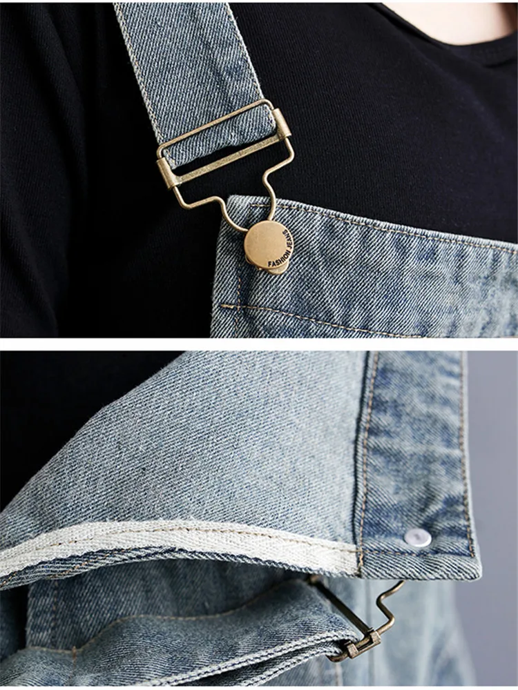 Женский джинсовый комбинезон в стиле ретро Модный с диагональными карманами