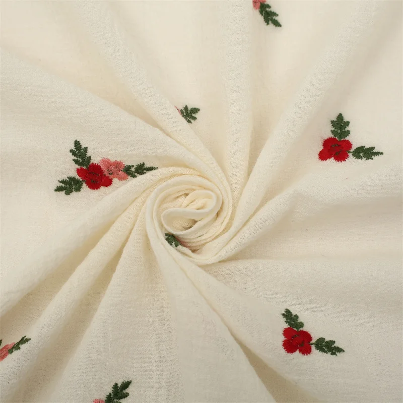 

130cm Width Bark Crepe Small Floral Embroidered Dress Shirt Fabric