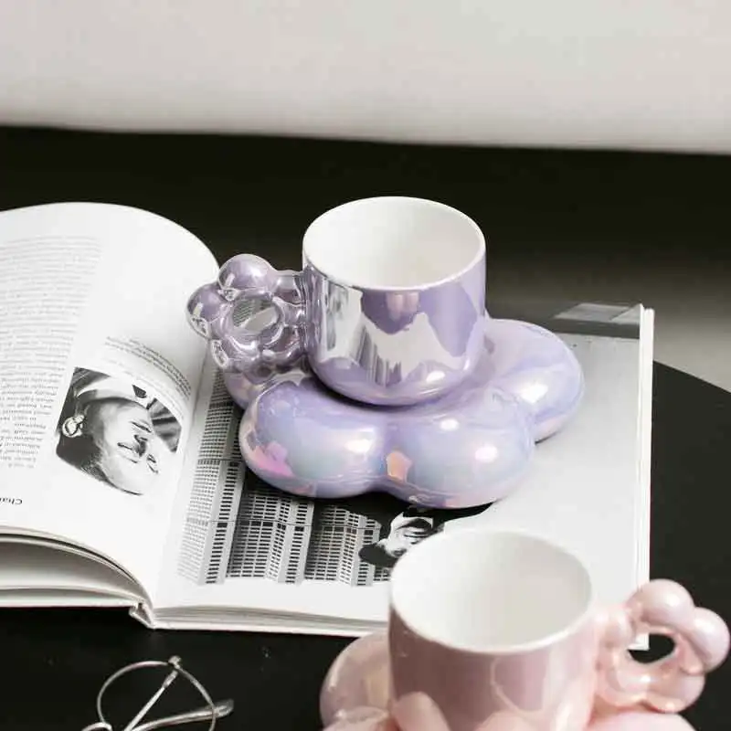 

Personalized Pearl Pink White Purple Flower Cups and Saucers Porcelain Coffee Tea Cup Saucer Set Tableware Unique Birthday Gift