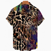 hawaiian mens short sleeved shirt loose summer fashion shirt animal tattoo printed shirt casual lapel beach top 2022