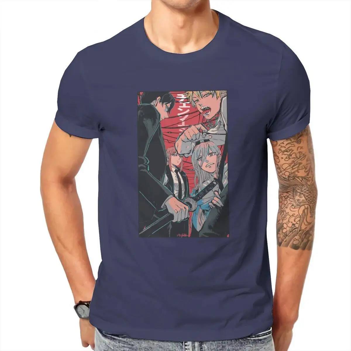 Chainsaw Man Power  T Shirts Men Cotton Vintage T-Shirts Crewneck Japanese Anime Manga Tee Shirt Short Sleeve Tops Gift Idea