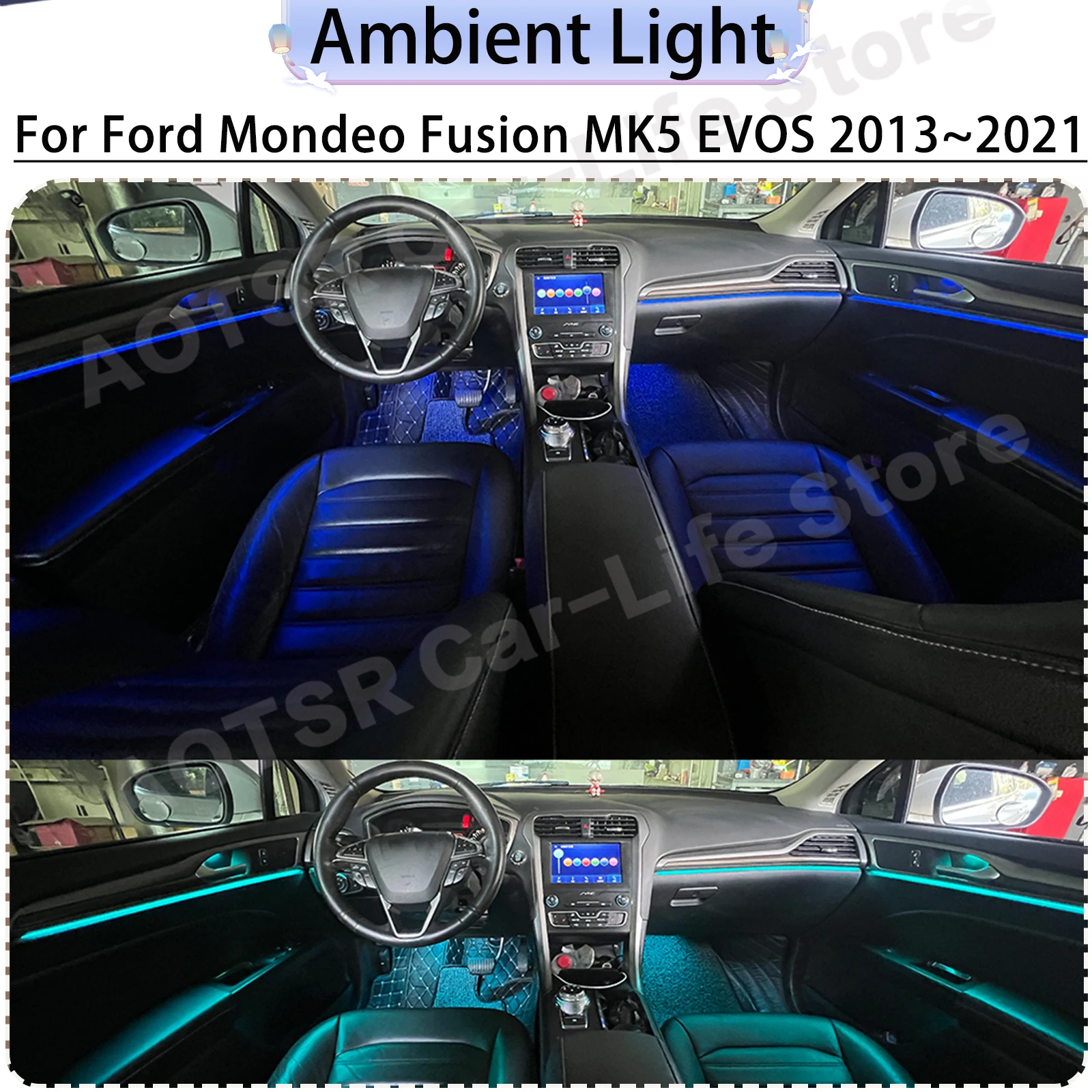 

Обновление окружающего освещения для Ford Mondeo Fusion MK5 EVOS 2013 ~ 2021 года, динамическая атмосферная лампа, управление мобильным приложением