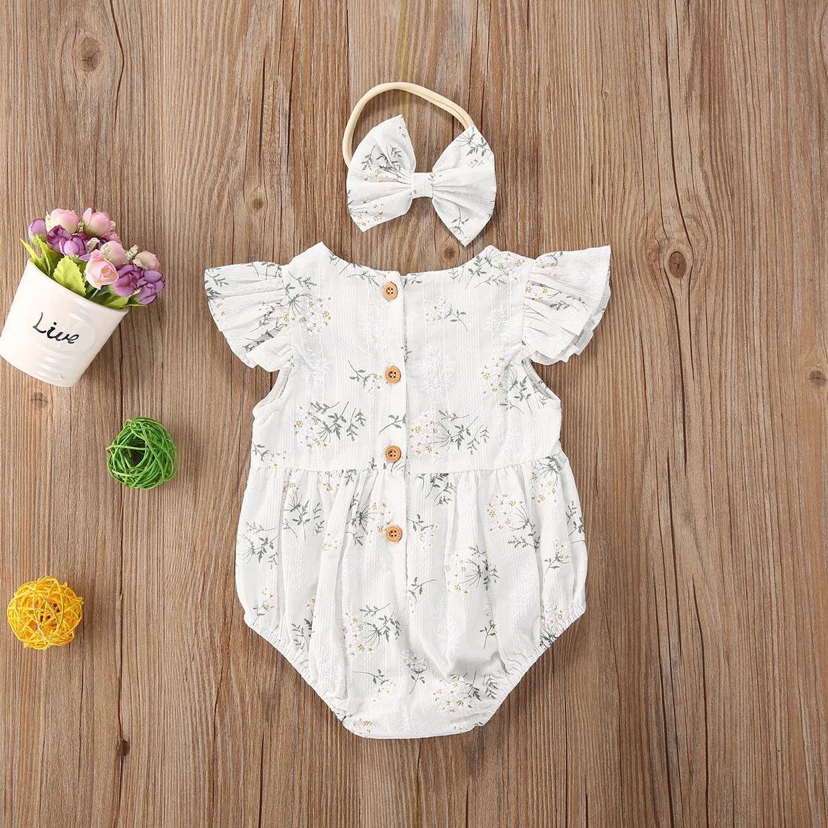 

Floral Bodysuit Summer Baby Girl Toddler Kids Jumpsuit Sleeveless Sunsuit Outfits Headband Clothes