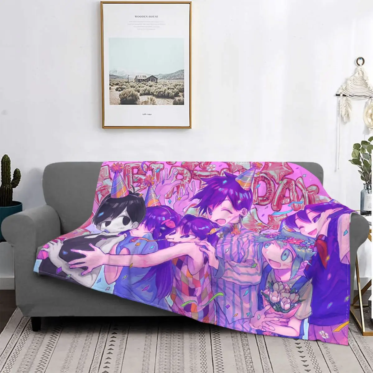 

Aubrey Kel Hero Basil Mari Blankets Omori Happy Birthday Fleece Throw Blanket Summer Air Conditioning Soft Warm Bedspread