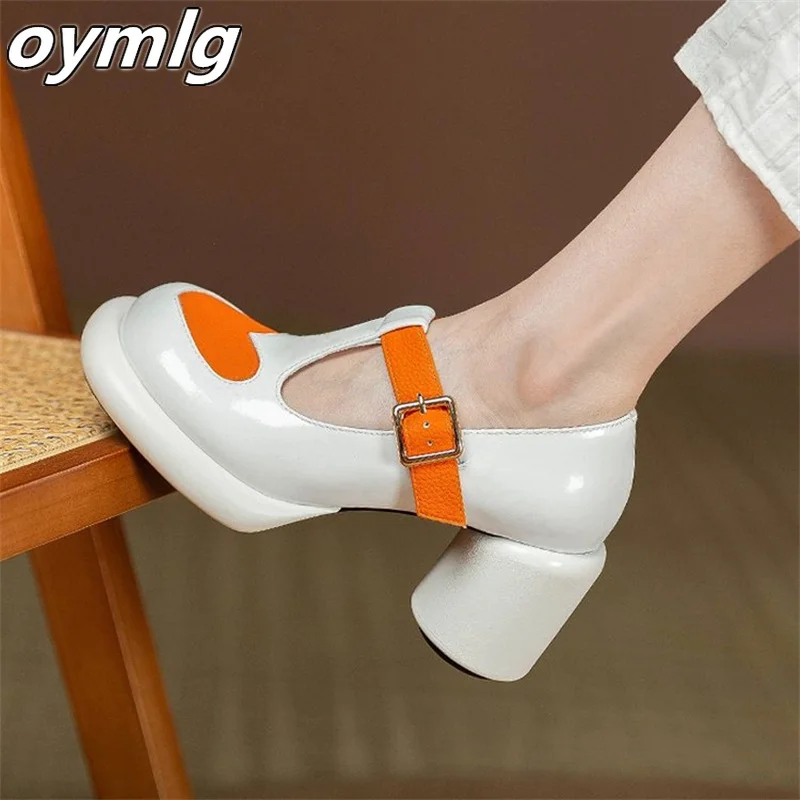 

Color-blocking Mary Jane shoes women's 2022 autumn round toe thick heel T-buckle high heels fashion all-match high heels women