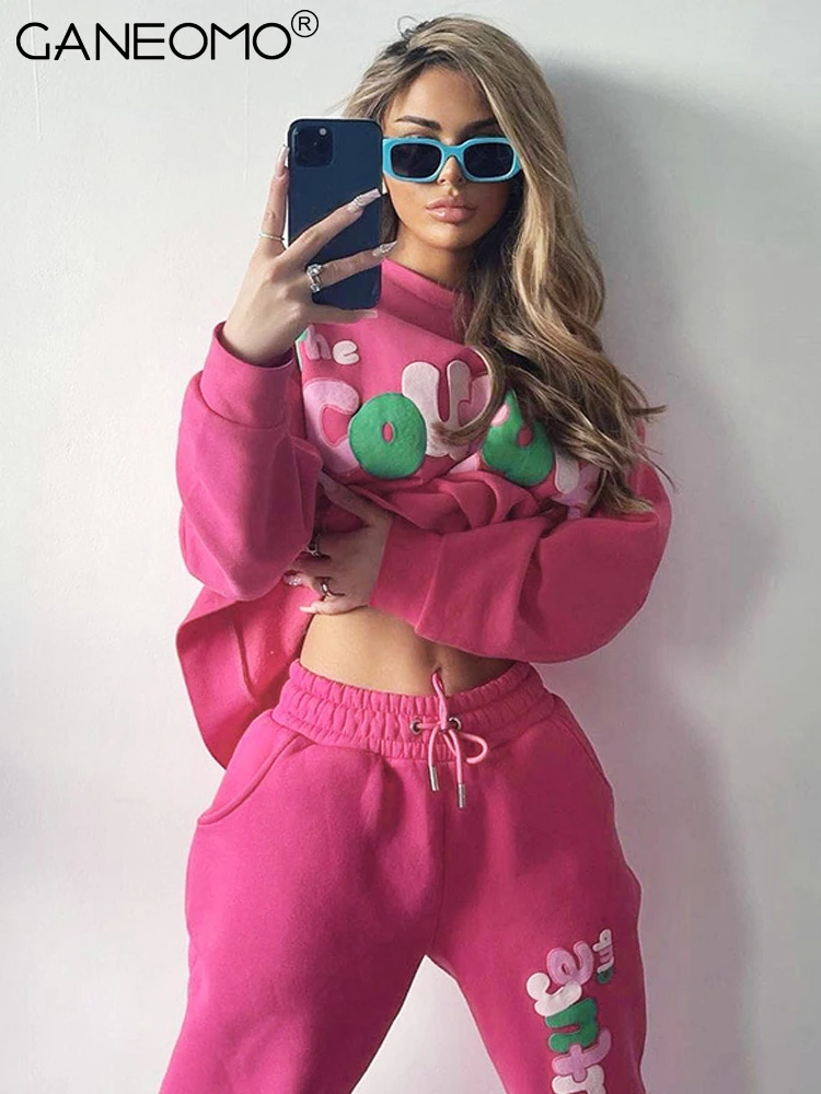 

Hoodies 2 Pieces Matching Pants Sets Women 2022 Loose Long Sleeve Sweatshirts Trousers Suits Autumn Streetwear Casual Outfits