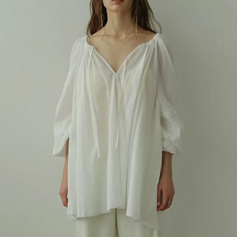 Blusas Mujer на шнуровке с бантом свободные удобные рубашки блузки японские