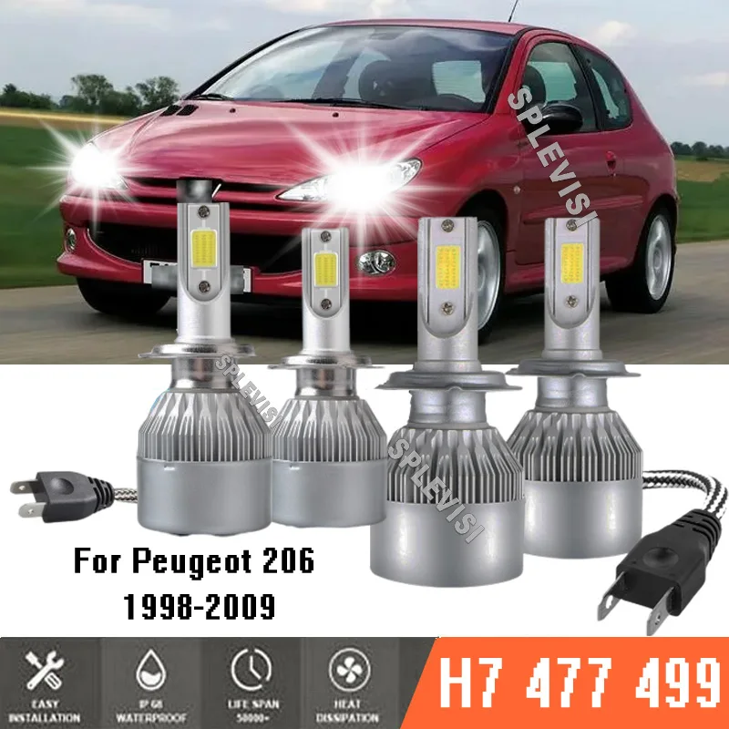 

Лампы для автомобильных фар, 4 шт., 6000k, белые, 12 В, для Peugeot 206-1998, 2009, 1999, 2000, 2001, 2002, 2003, 2004, 2005, 2006, 2007