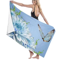 microfiber quick dry bath towel oversized beach blanket blue floral butterfly soft fitness outdoor travel men and women 52 x 32