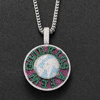 Scooya Hip hop necklace AFGK rotatable earth zircon pendant necklace men's hip hop tide brand pendant necklace Fashion Jewelry