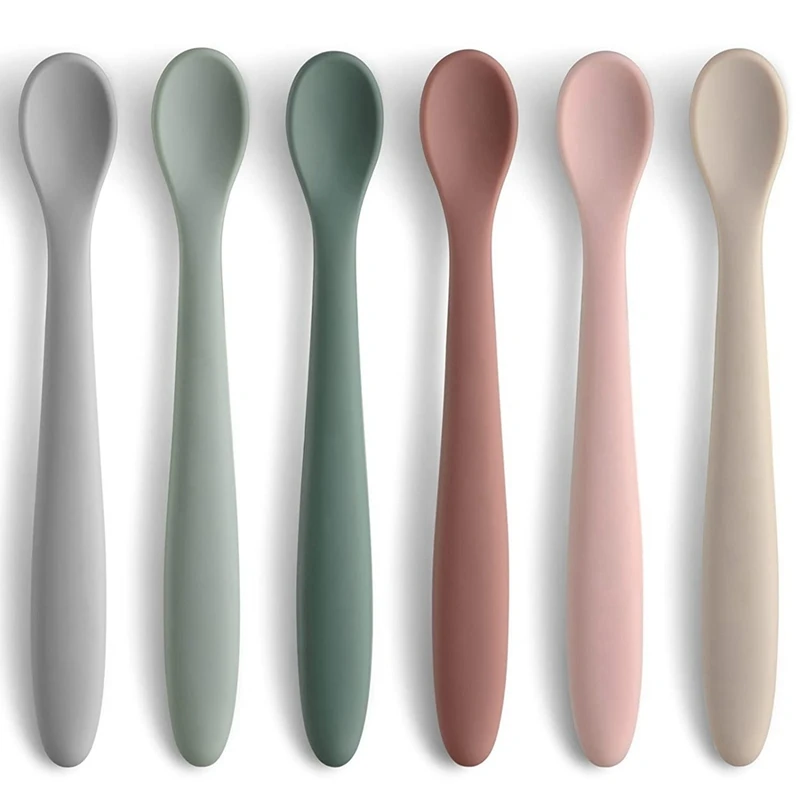 

6 Pcs Silicone Baby Feeding Spoons First Stage Baby Infant Spoons Soft-Tip Easy On Gums/Baby Training Spoon Self Feeding