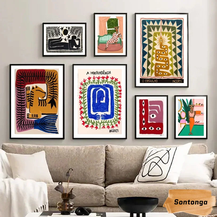 Абстрактный ретро постер в древнем скандинавском стиле Женский мультяшный