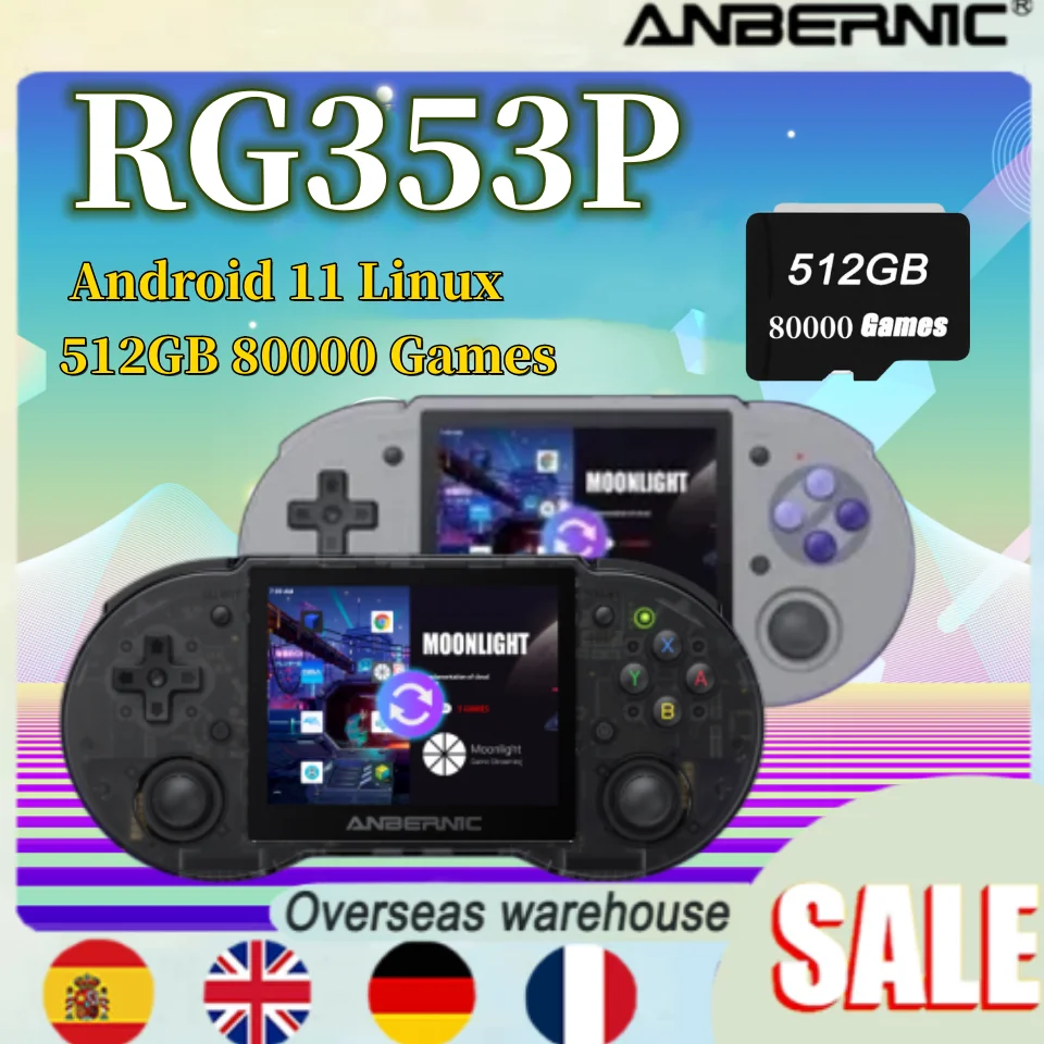

RG353P ANBERNIC 3.5 Inch Android Linux System retro Handheld Game 512G 80000 Games Multi-touch Screen Console HDMI-compatible