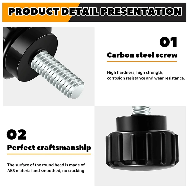 M4 X 10 Mm Carbon Steel Threaded Knurled Thumbscrew Screw On Knobs Grips Black Round Clamping
