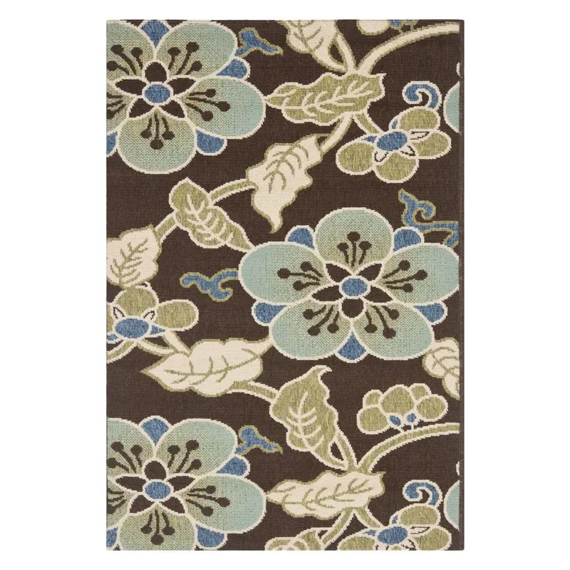 

Beautiful Nazca Floral 4' x 5'7" Indoor/Outdoor Chocolate & Aqua Area Rug - Perfect for Your Home Decor.