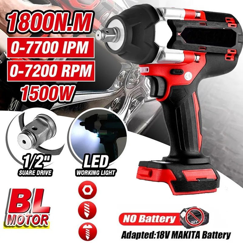 

588VF 1800 нм крутящий момент бесщеточный Электрический ударный гайковерт перезаряжаемый сверлильный ключ с фотоэлементами для батареи 18 в