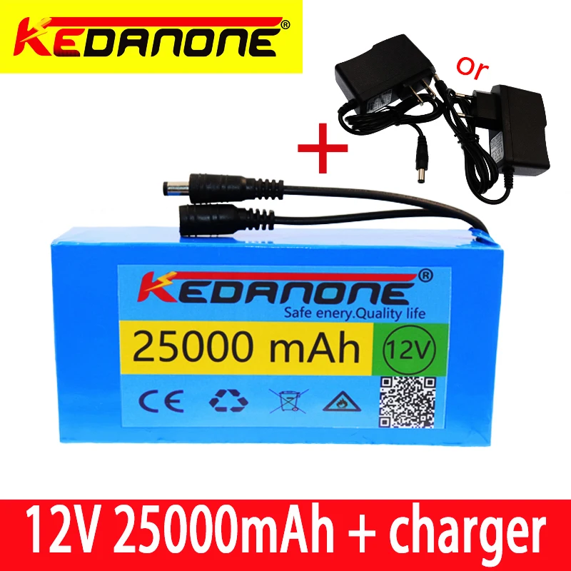 

100% 12v 25000mAh lithium-ion Rechargeable battery High Capacity 12.6v 25Ah AC Power Charger With charging indicator + charger