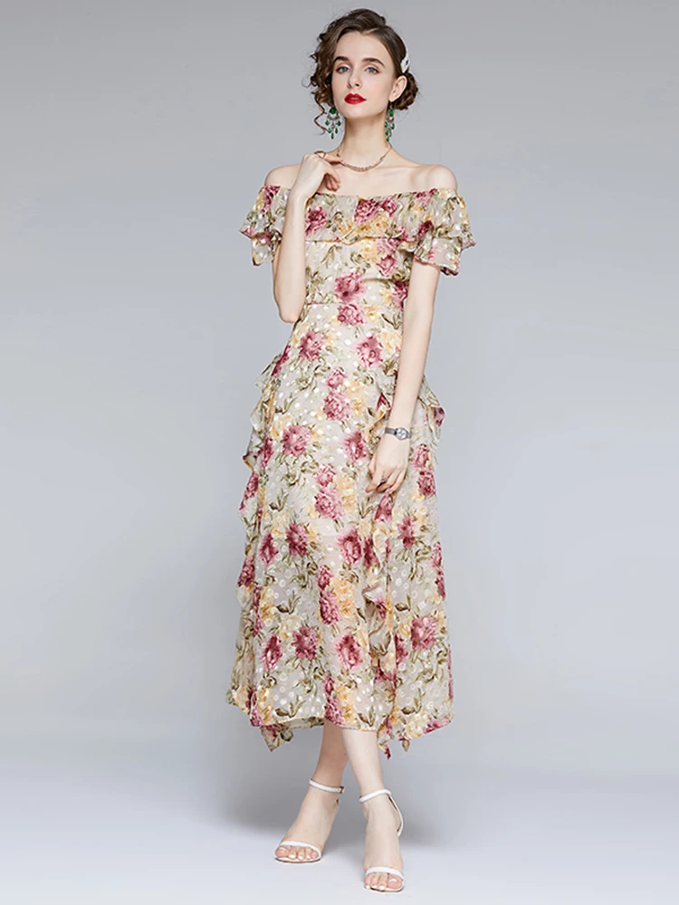 

Женское шифоновое платье с оборками на талии, длинное вечернее платье с принтом для отдыха на море и вечеринок, GD645, лето 2022