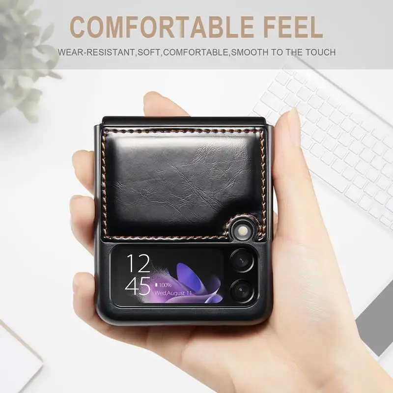 Kup Etui Na Telefon Do Samsung Z Flip 3 Okładka Pełna Ochronna Biznes Szczupła Skórzana Skóra Do Galaxy Z Flip 3 Etui Z Mikrofibry