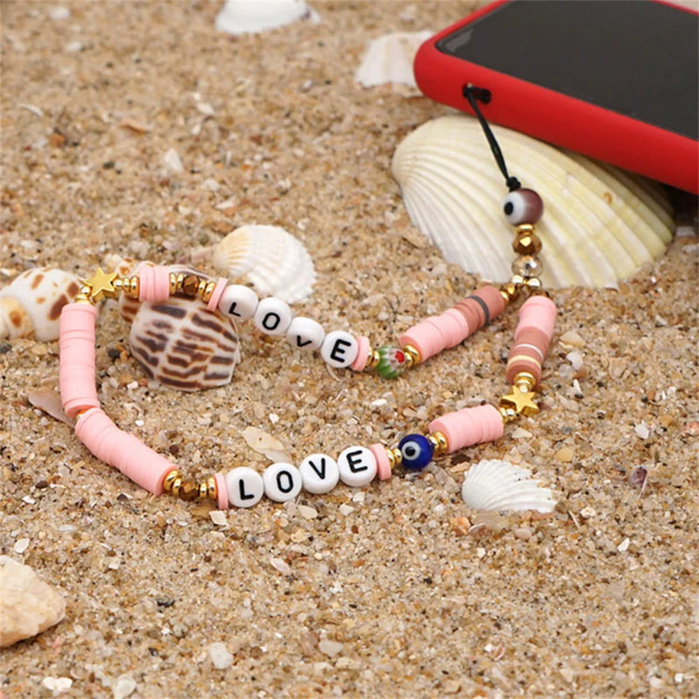 2022 Colorful Acrylic Bead Smile Mobile Phone Chain Cellphone Strap Anti-lost Mobile Phone Lanyard For Women Festival Jewelry