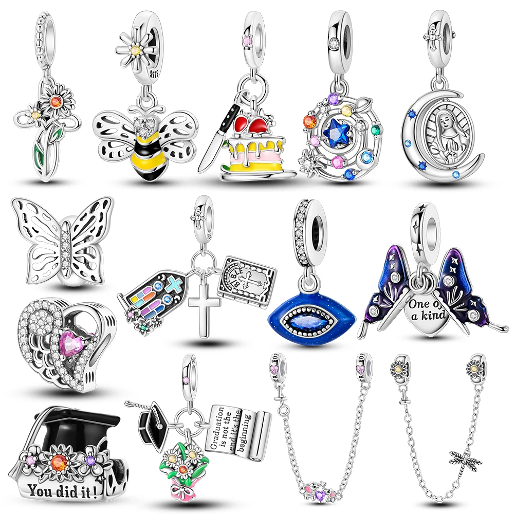 Стерлингового серебра 925 пробы голубые глаза-бабочки шляпа мальчика пчелы и