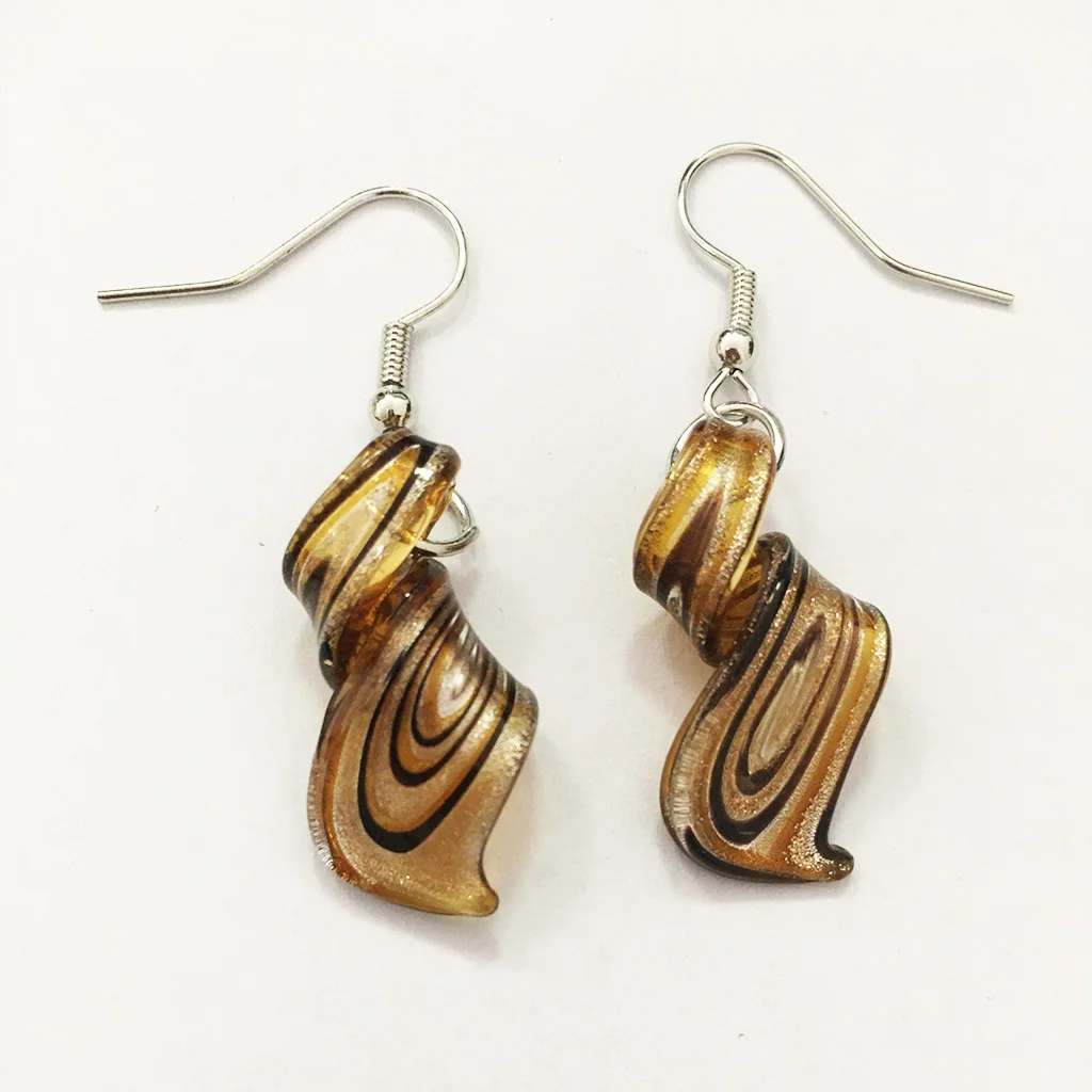 

6 Pairs Chinese Style Glass Murano Retro Earring Handmade Personality Pendant Female Spiral Yellow Glass Pendant