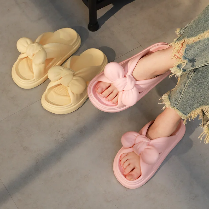 2023 Fashion Platform Bow Tie Design Women Slides Summer Leisure Women Slippers Outdoor Anti-slip Sandals Bathroom Woman Shoes