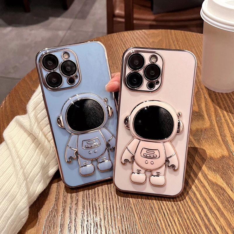 

Роскошный мягкий чехол для телефона с астронавтом для iphone 11 12 13 Pro Max XS X XR 7 8 Plus SE 2020 2022 Ударопрочный силиконовый чехол с подставкой