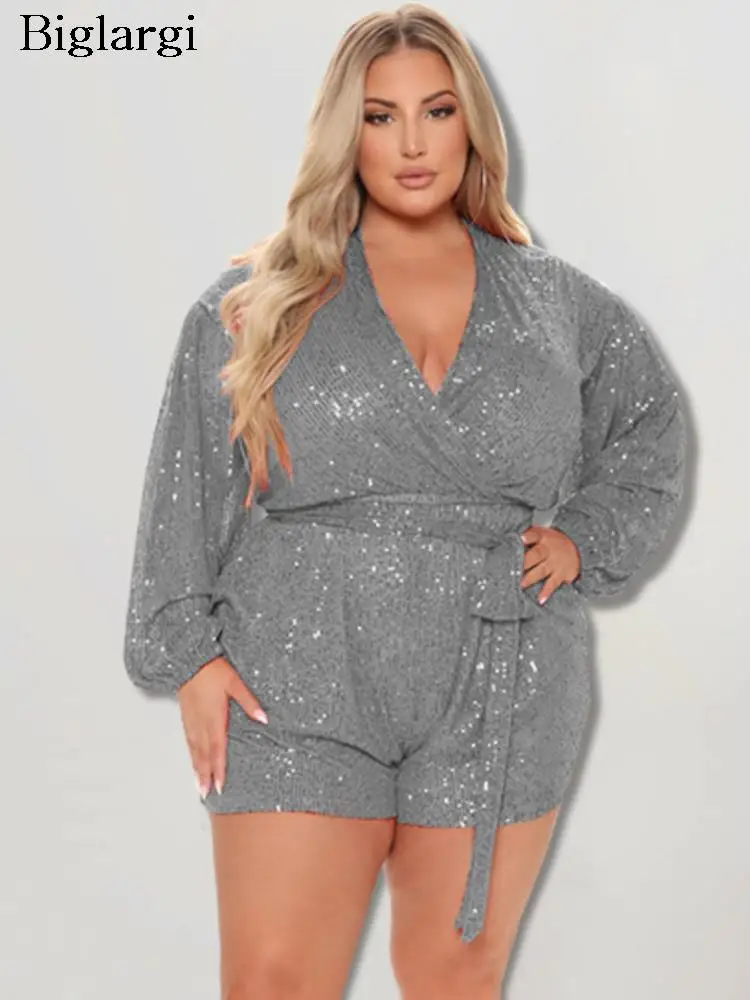 

Женский Осенний короткий комбинезон с блестками и V-образным вырезом