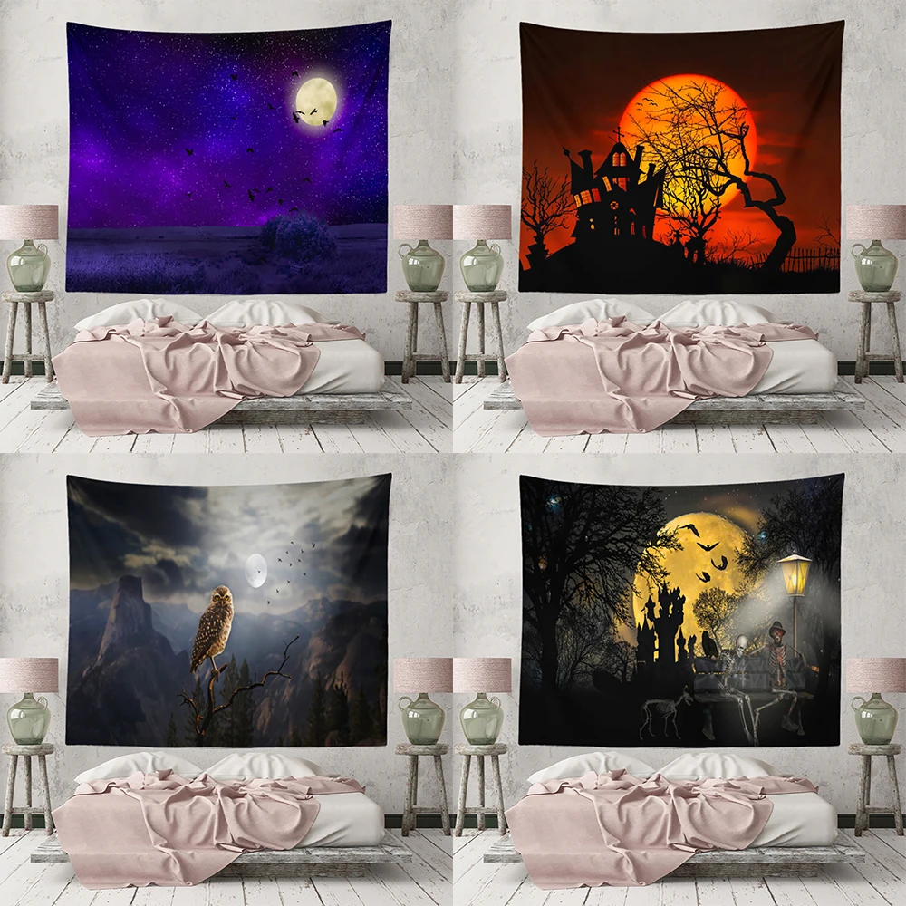 Настенный гобелен с принтом тыквы и ужасов на Хэллоуин 230x180 см