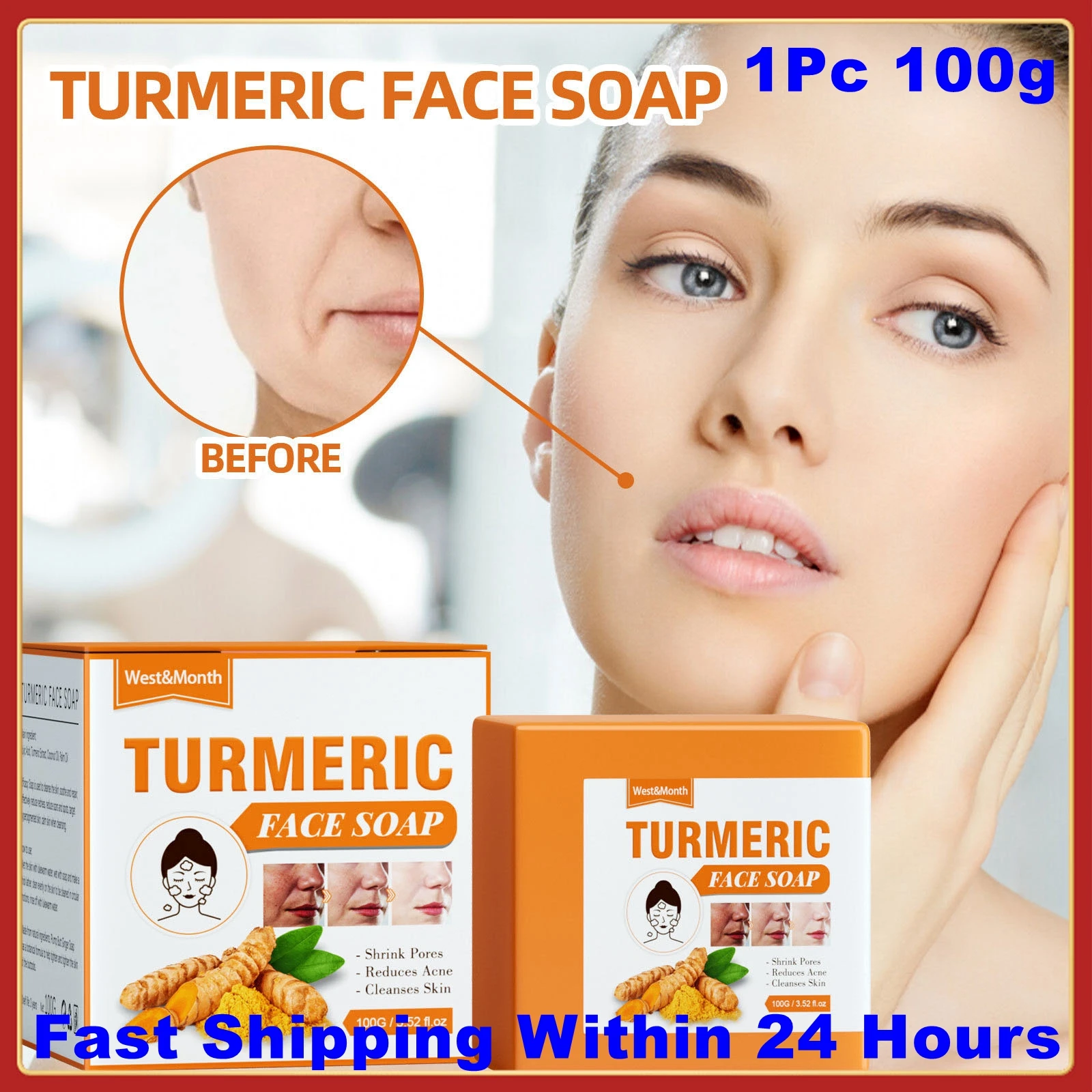 100gTurmeric Soap Face Cleansing Anti Acne Skin Brighten Oil Bath Dark Handmade Lightening Ginger Remove Body Essential Pimples