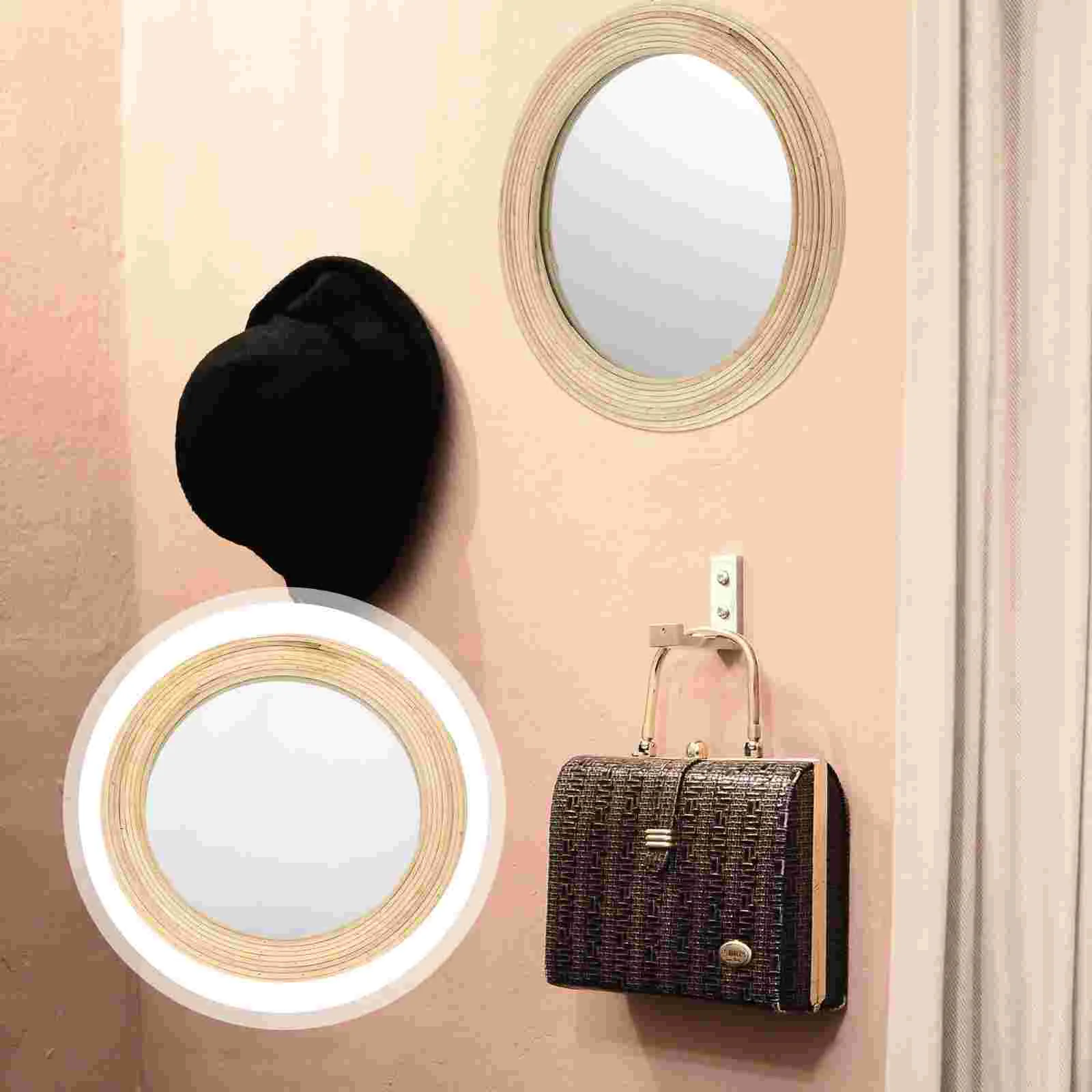 

1Pc Household Hanging Mirror Decorative Hand-woven Mirror Makeup Mirror Pendant
