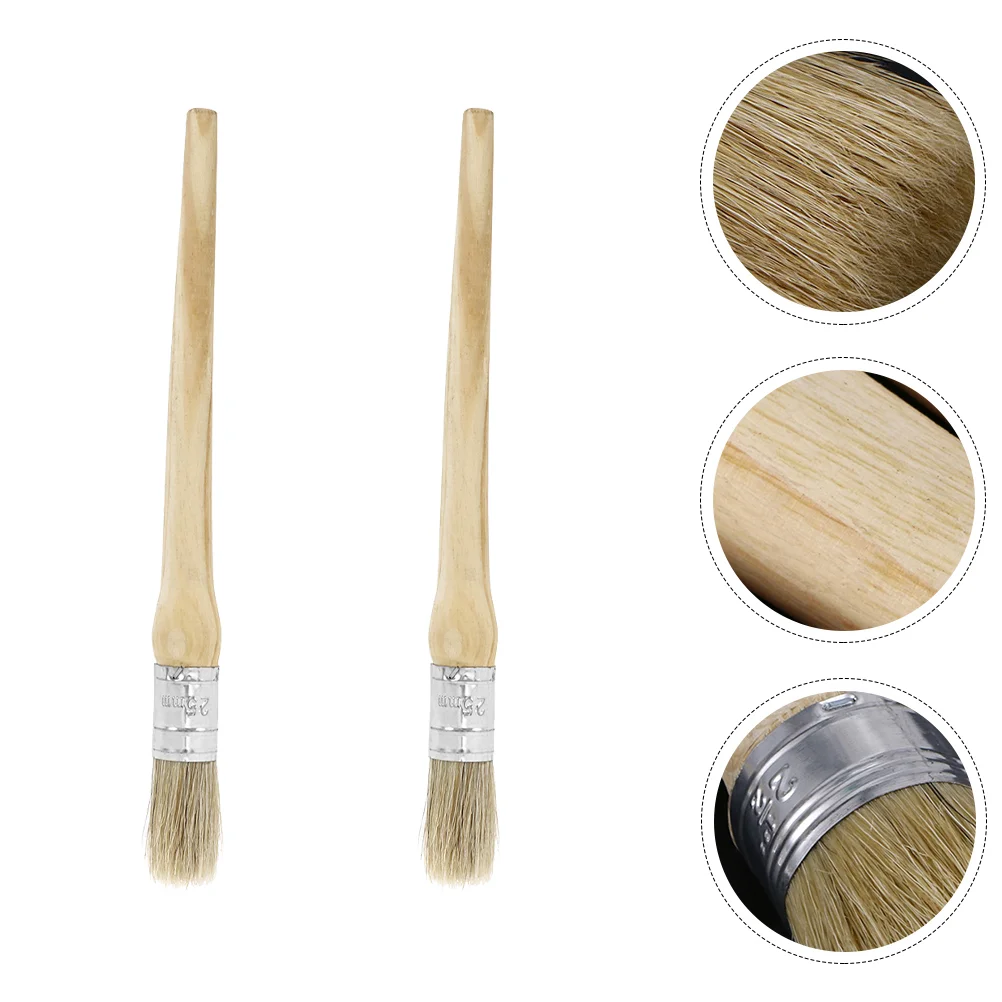

2 Pcs Round Brush Head Painting Bristles Wood Handle Brushes Oil Professional