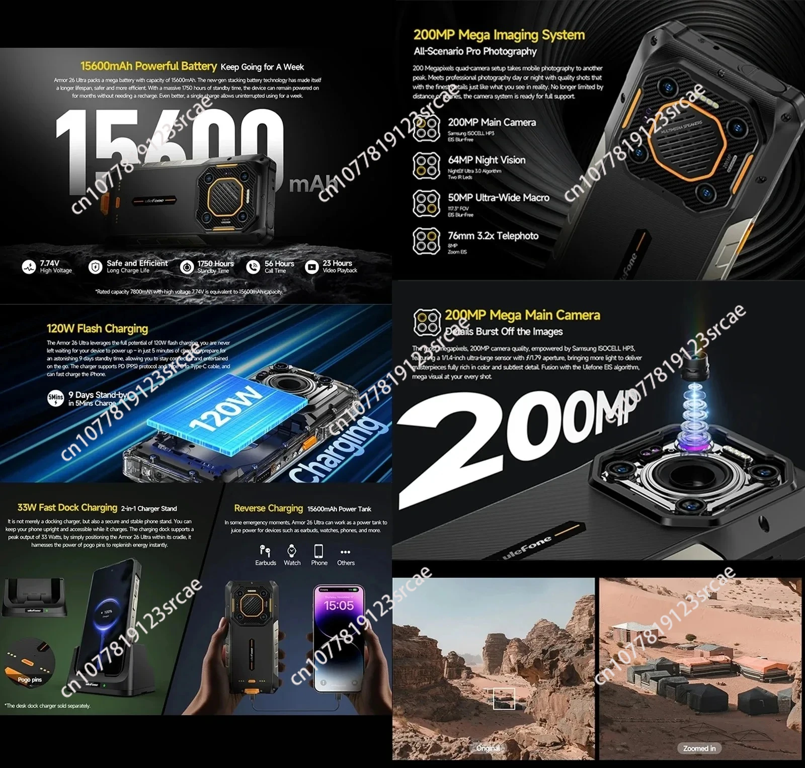 Фото Лидер продаж 2025 года для мобильных телефонов Ulefone Armor 26 Ultra Walkie Talkie 5G 3g и 4g 6,78 дюйма 5ge24 ГБ 512 ГБ №1